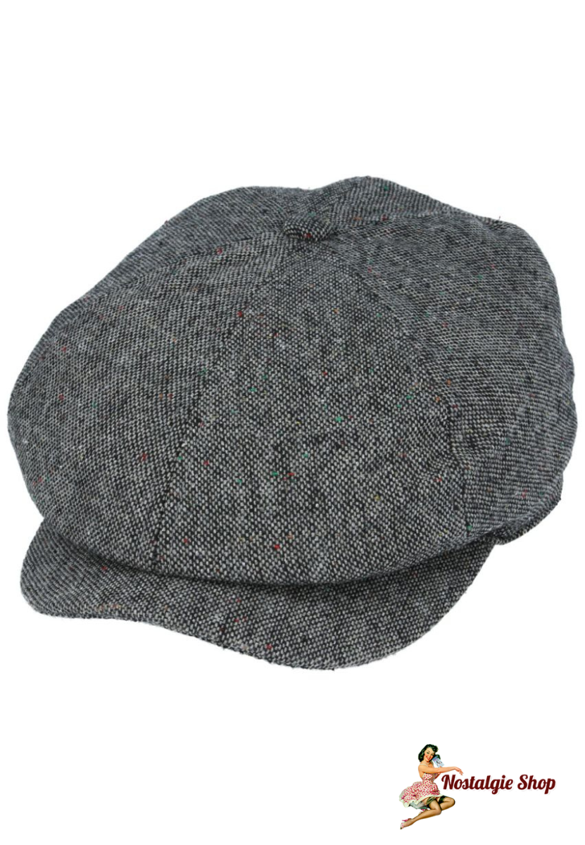 Maz Salt & Pepper Flat Six Panel Newsboy Cap - Grey