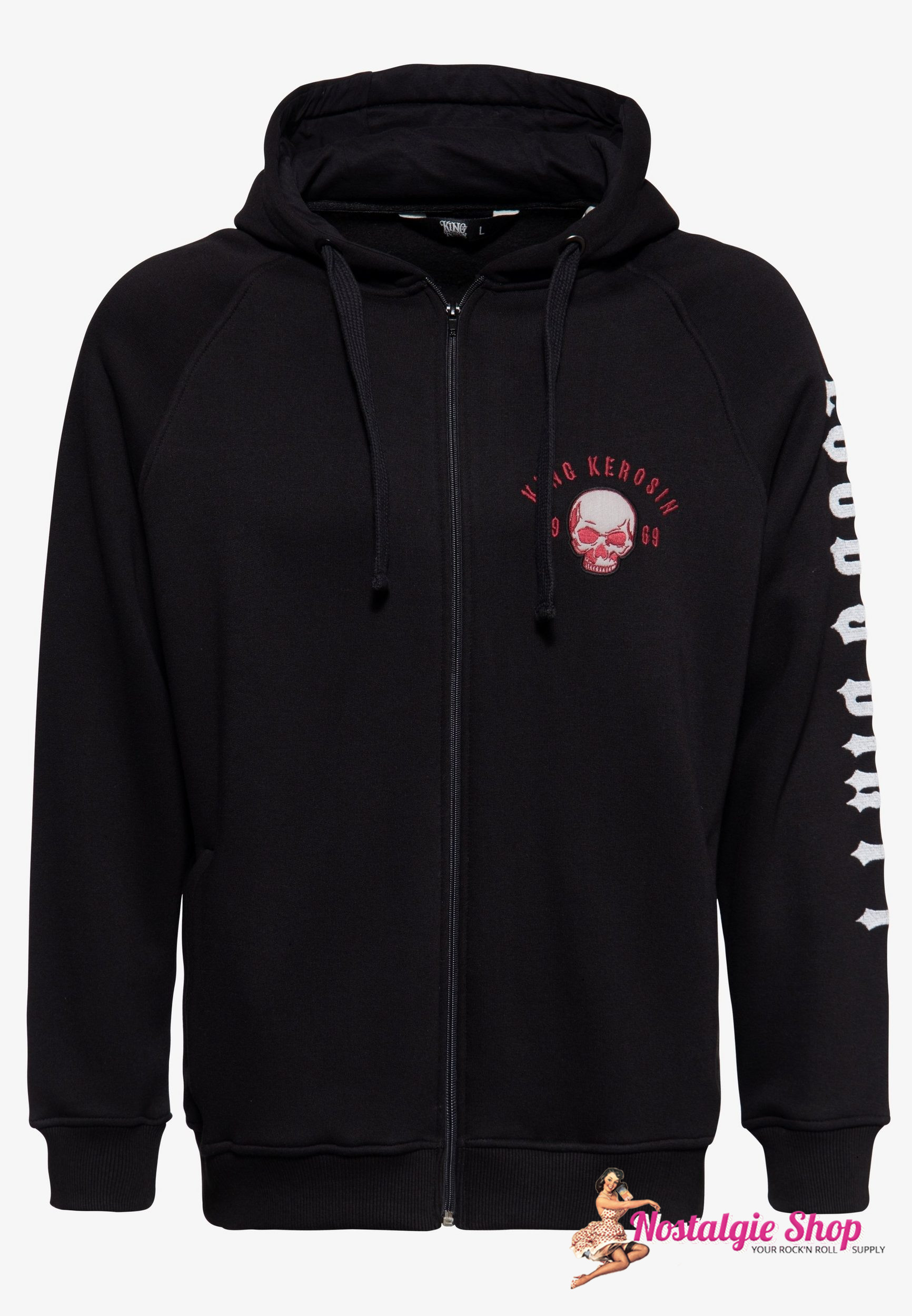 King Kerosin - Hoodie Loud and Dirty - schwarz mit Totenkopf Stickereien