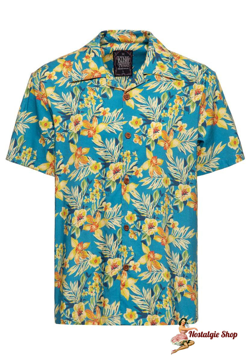 King Kerosin - Hawaiihemd Hibiscus Blue